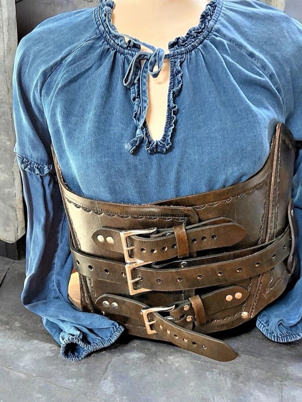 Brown Leather-Style Corset Belt Costume